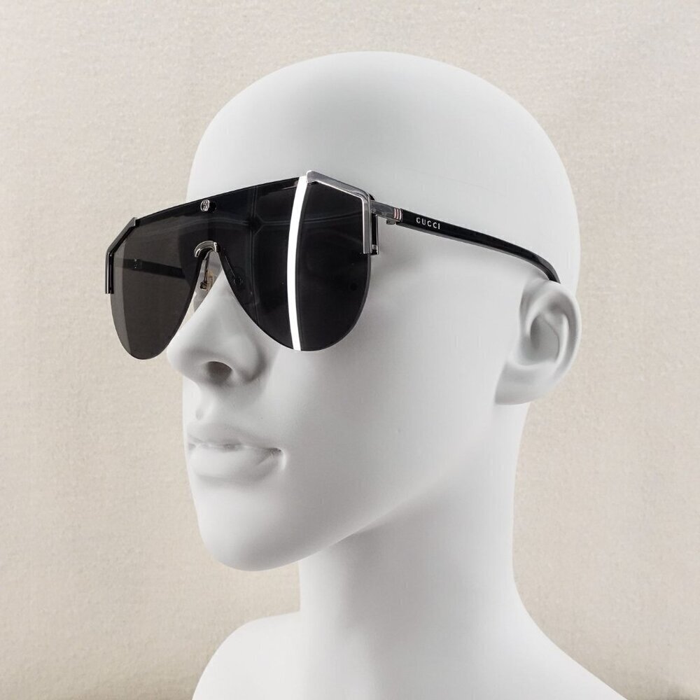 Gucci GG0584 Shield Sunglasses Silver Black OS - Picture 12 of 16